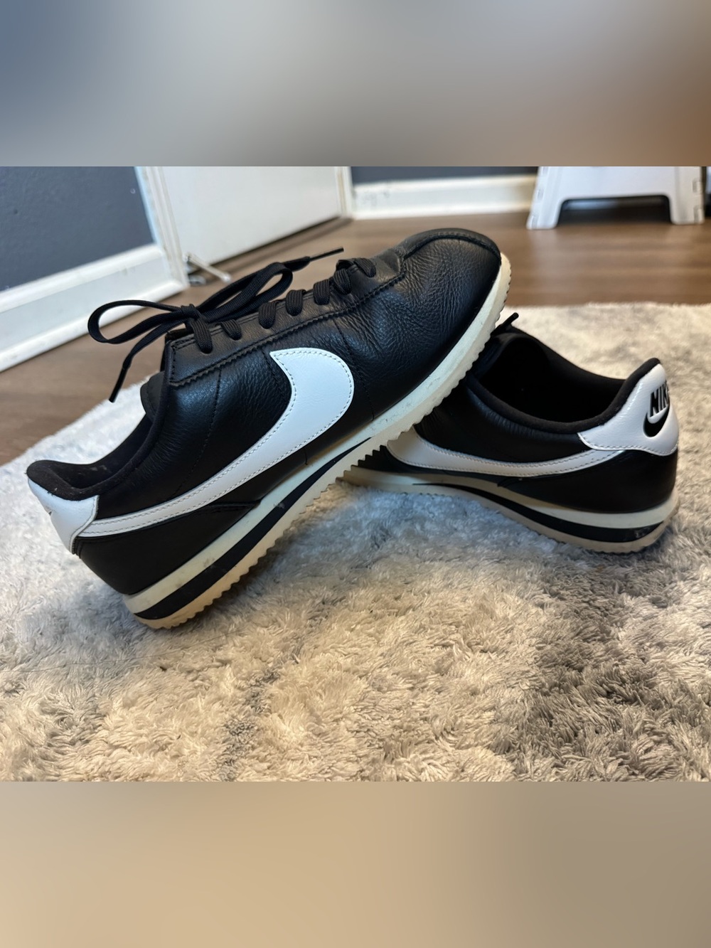 Nike Black and White Classic Leather Sneakers